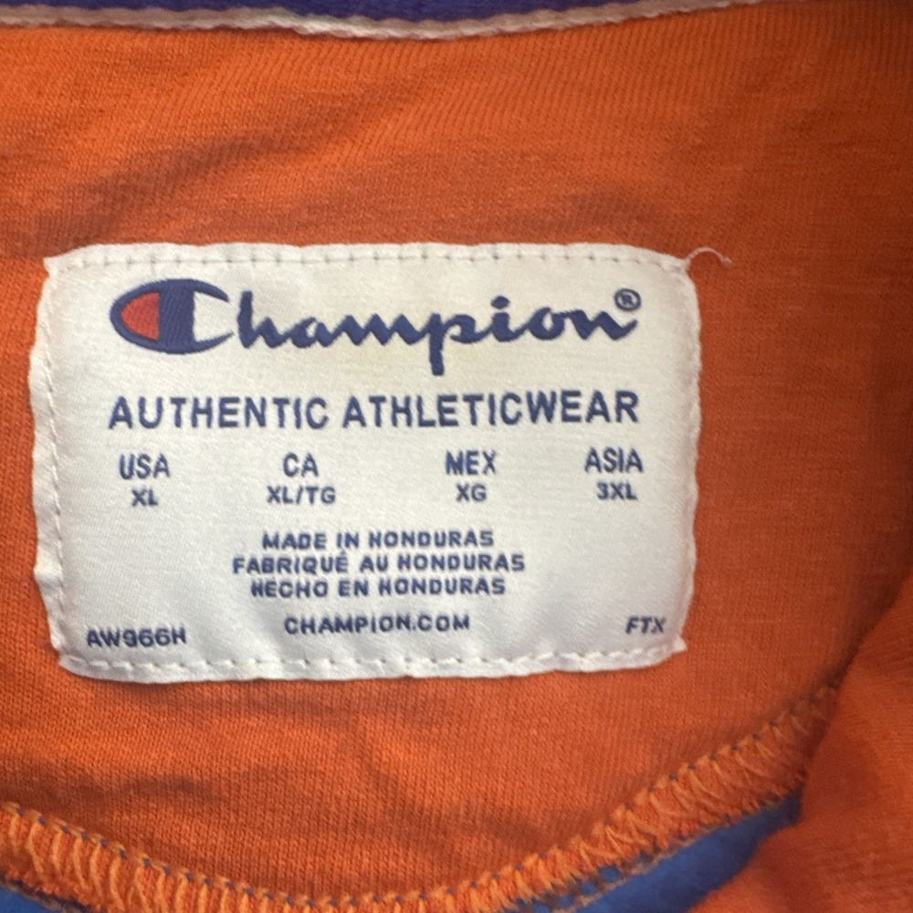 Champion Men's Blue Pullover Hoodie Size XL Graphic Print Logo Orange Highlights - Picture 10 of 12